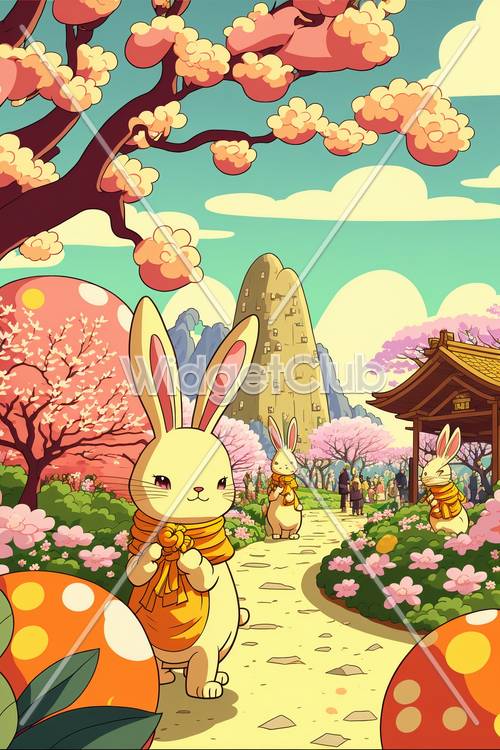 Cherry Blossom Adventure with Cute Bunnies