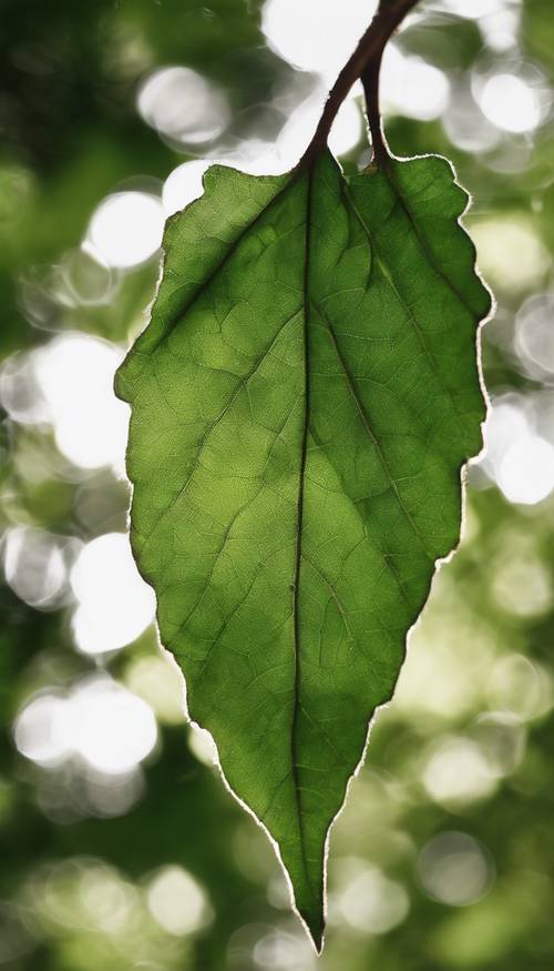 日中の光を浴びてキラキラと光る深緑色の木の葉