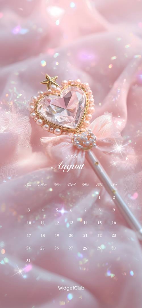 Sparkling Heart Gem and Ribbon Calendar for August 2023