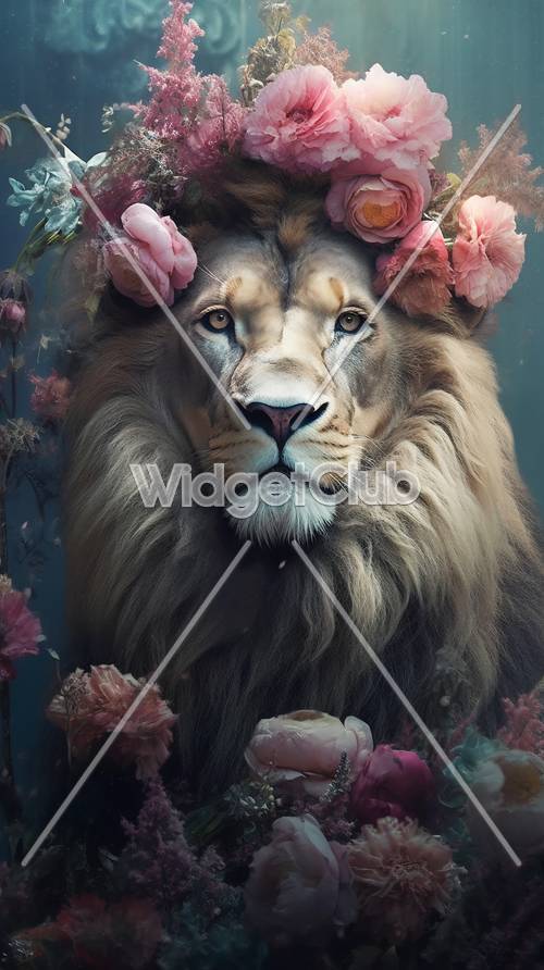 Majestät des Löwen mit Blumenkrone
