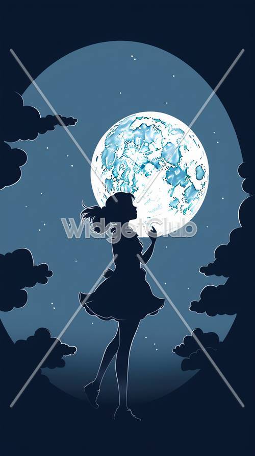 Scena fantasy z dziewczyną i księżycem