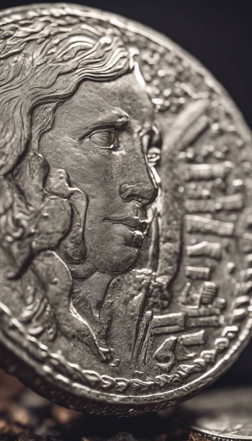 Imagem de alta resolução da superfície texturizada de uma moeda de prata vintage