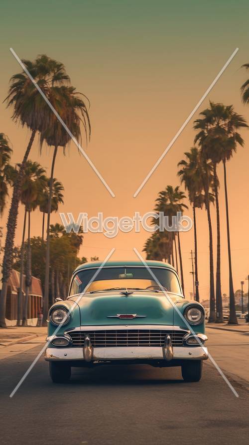 Sunset Drive with a Vintage Car