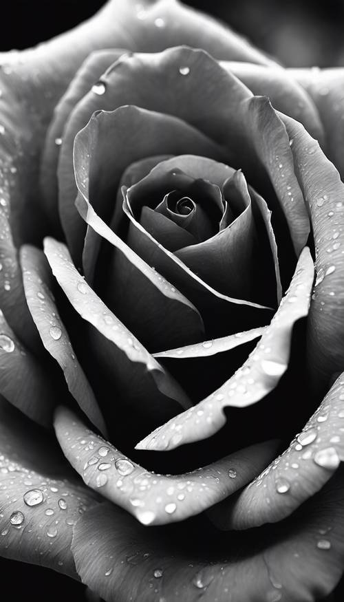 ดอกกุหลาบสีดำและสีเทาที่มีกลีบแสงและความมืดสลับกัน