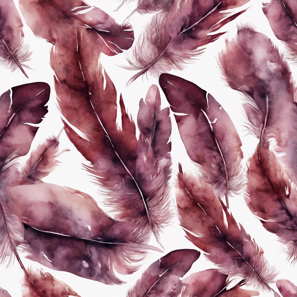 Continuous pattern of burgundy watercolor feathers in boho style Шпалери[b03311606813482795ab]