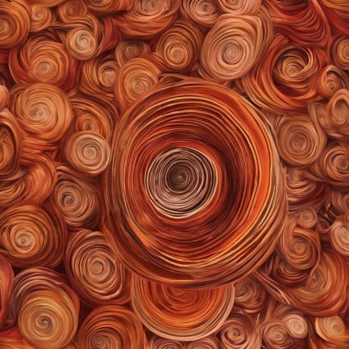 Абстрактный узор с закрученными ореолами красных и оранжевых оттенков, плавно сливающимися в гипнотизирующую спираль.