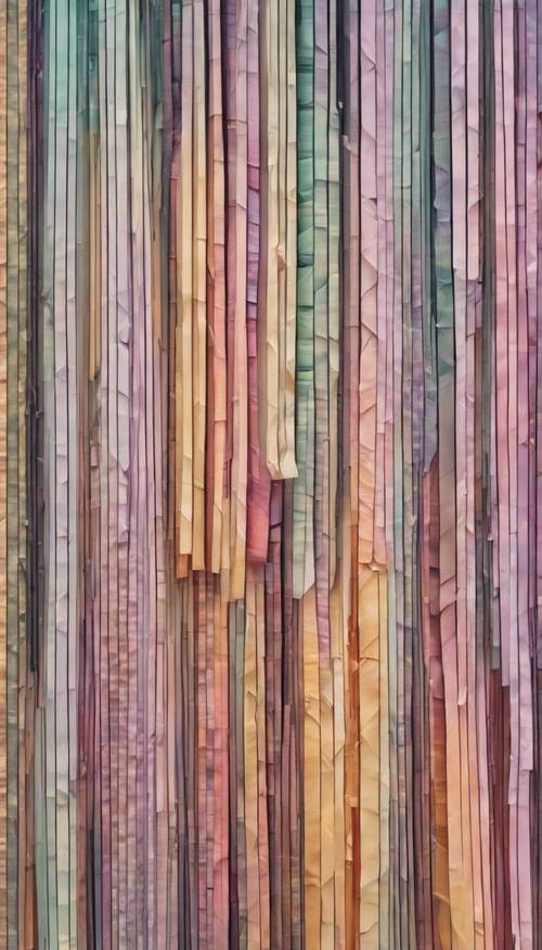 パステルカラーのストライプが織りなす抽象アートの壁紙
