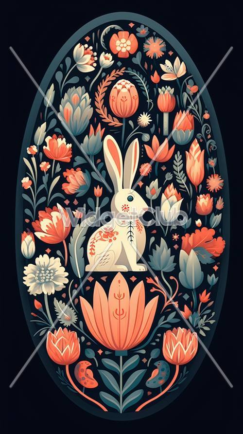 Farbenfrohes Blumen- und Kaninchen-Design