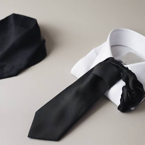 ربطة عنق من الكتان الأسود مع قميص قطني أبيض اللون.