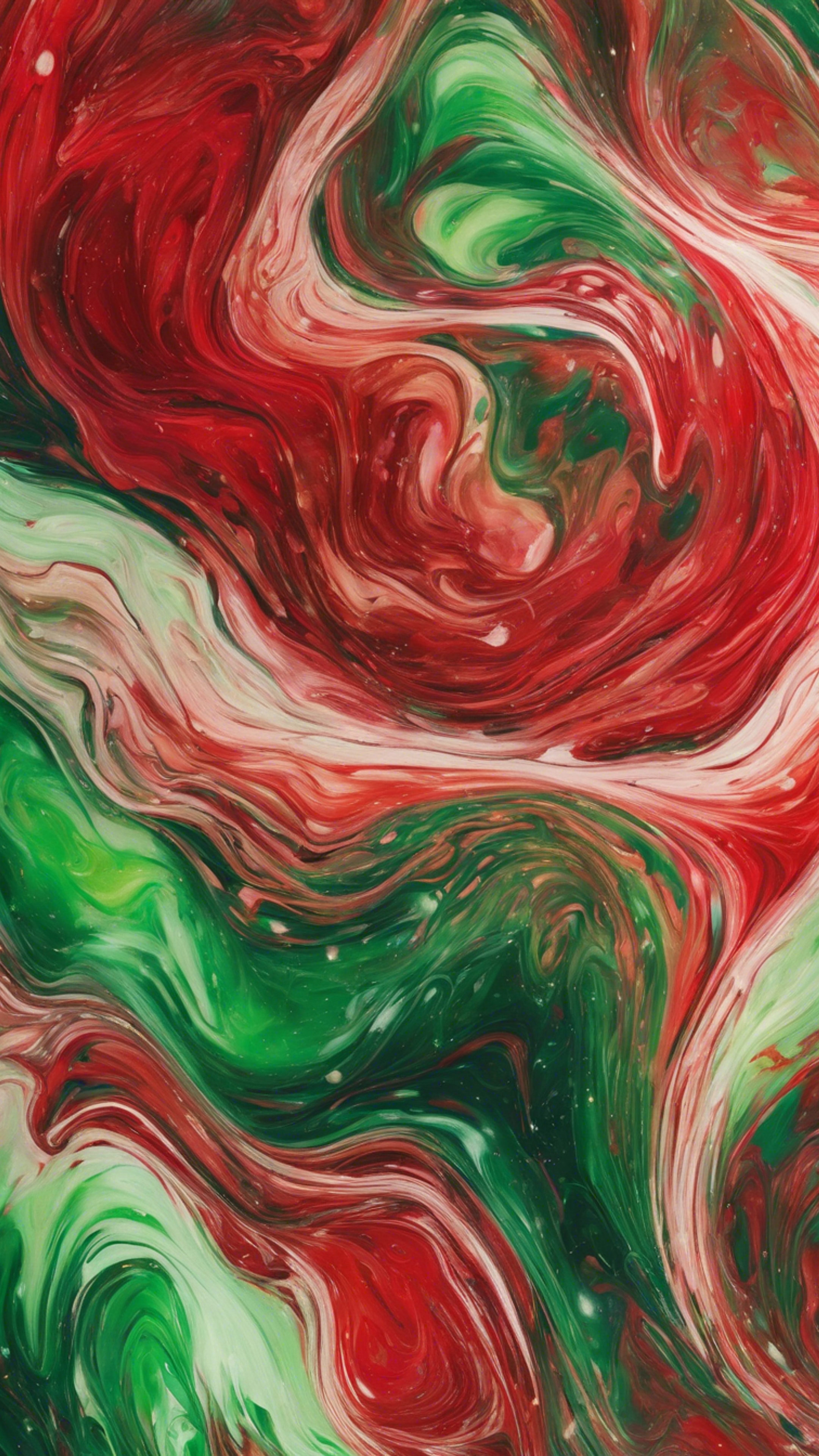 A vivid painting of swirling red and green abstract patterns duvar kağıdı[5978fc4bccef4bcc8a58]