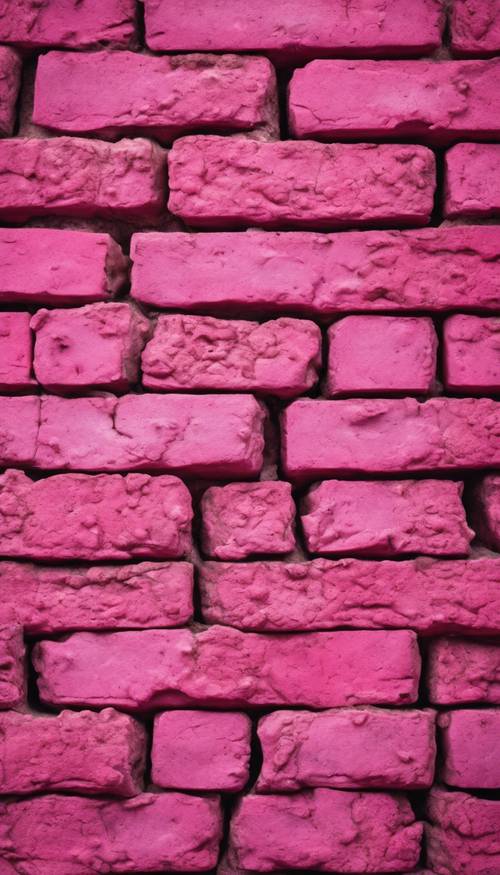 Primer plano de un antiguo ladrillo rosa intenso con textura e irregularidades visibles.