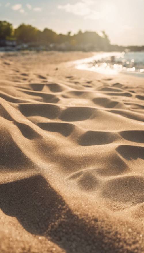 Песчаный пляж под ярким полуденным солнцем