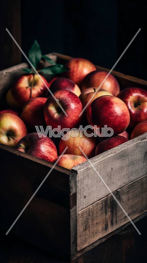 Свежие красные яблоки в коробке