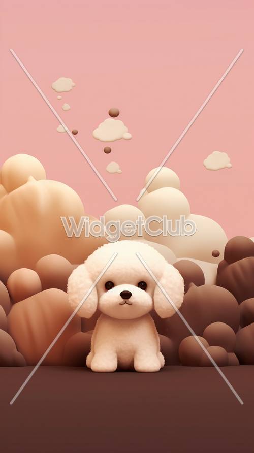 Süßer flauschiger Hund in einer verträumten Wolkenlandschaft