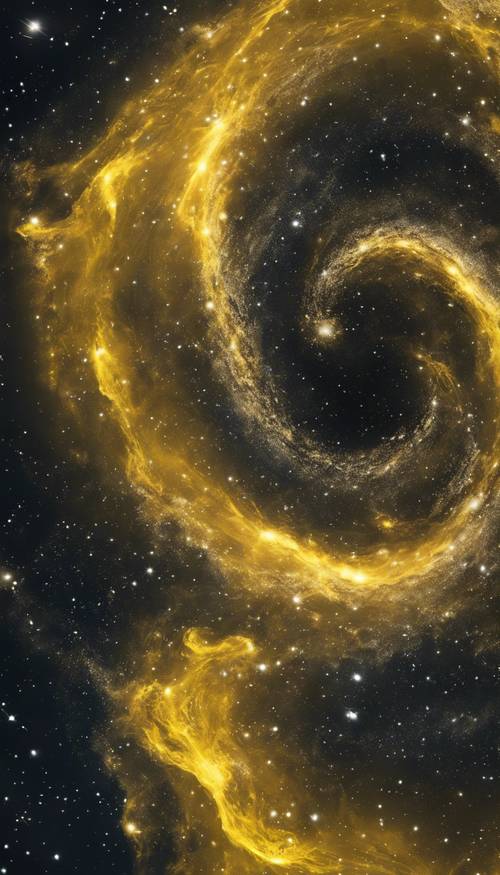 مجرة صفراء زاهية بها تشكيلات نجمية دوامية في الفضاء الخارجي.