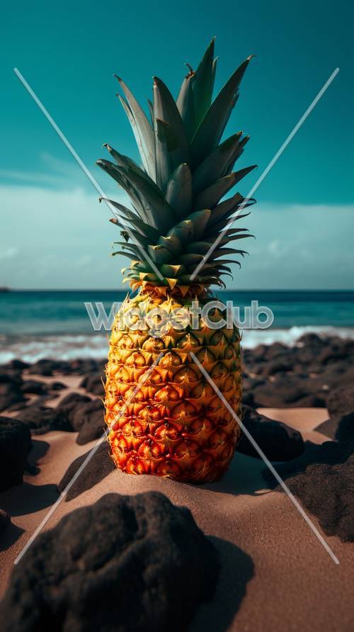 陽光海灘上的熱帶菠蘿