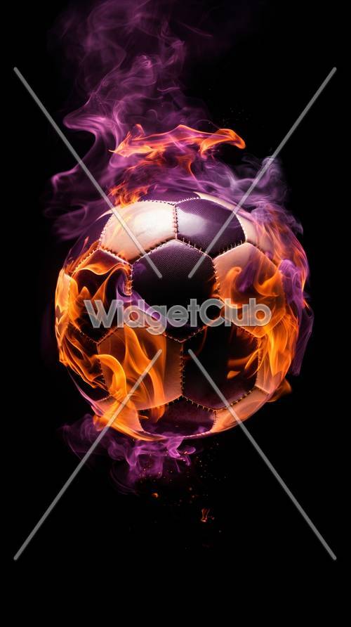Balón de fútbol ardiente en acción