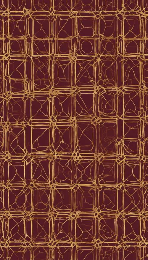 A seamless pattern of burgundy and gold intertwined geometric shapes. Тапет [daaf7e26683f4386bc76]