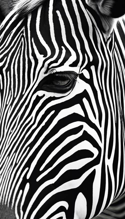 Close up of a zebra demonstrating a funky pattern in black and white