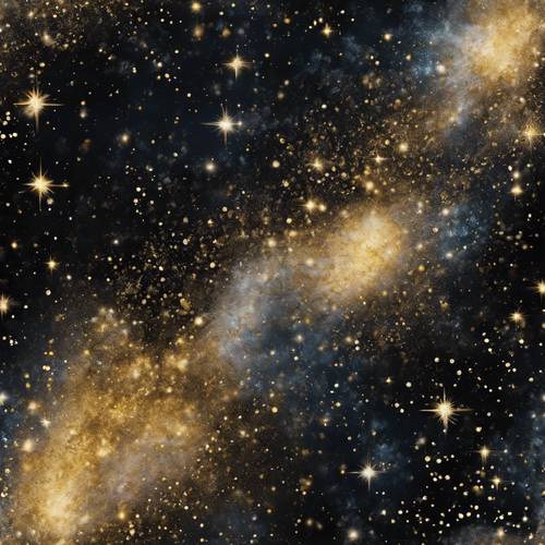 Un cuadro de galaxias con brillo negro y dorado como estrellas.