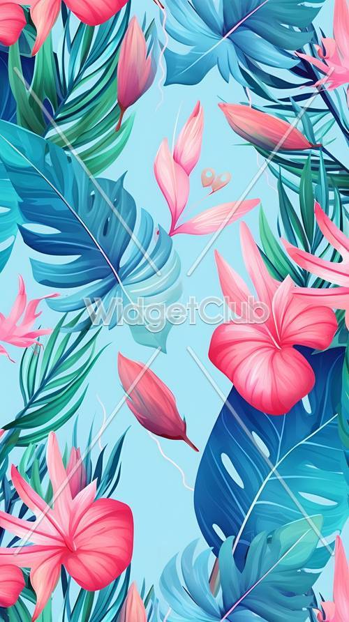 Bright and Cheerful Tropical Plant and Flower Design