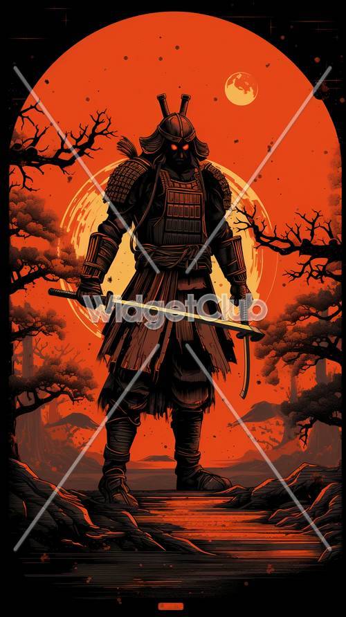 Samurajski wojownik pod czerwonym księżycem