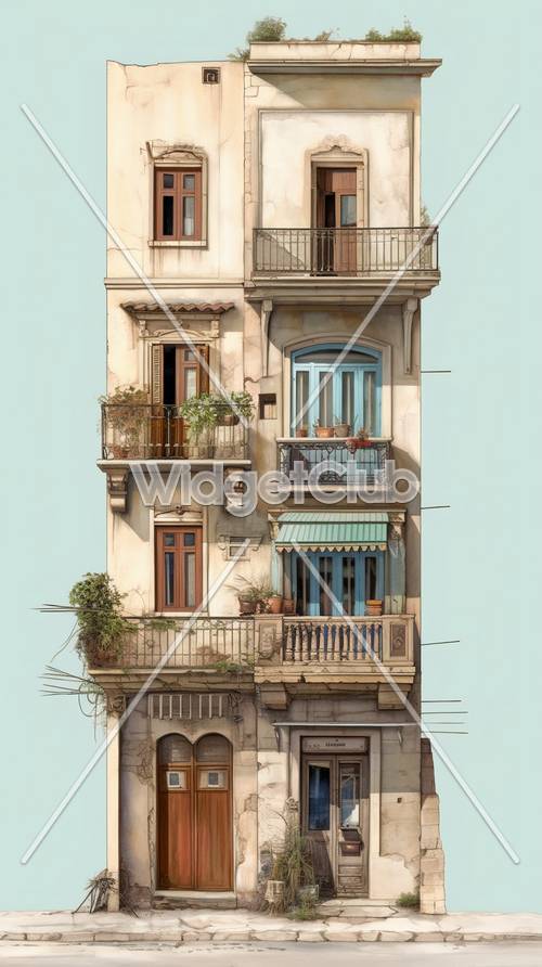 Charming Old Building Facade with Balconies