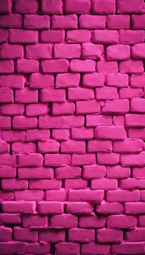 一面闪闪发光的粉红色砖墙在柔和的月光下闪闪发光。