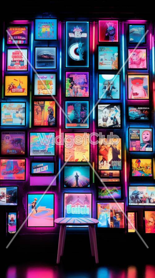 Collection colorée d’affiches de films au néon