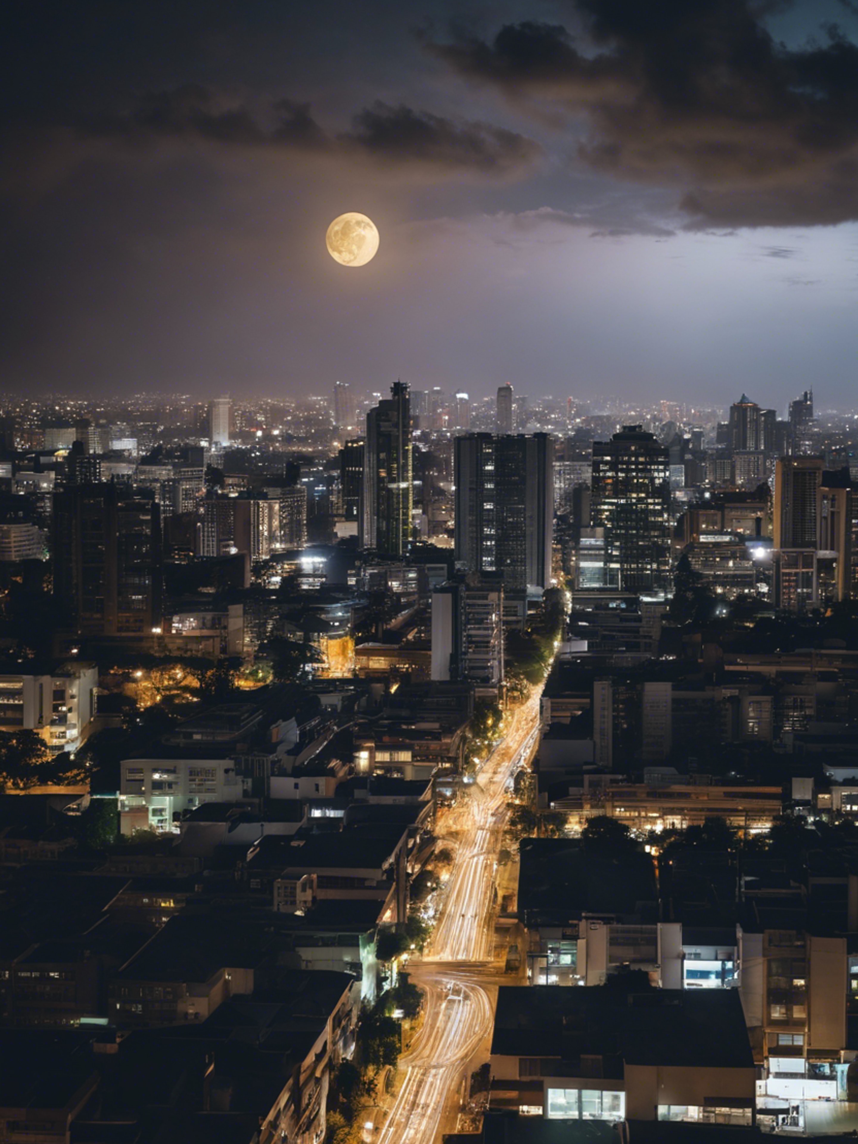 The grand Johannesburg skyline at night, with the moon peering from behind the clouds. Wallpaper[6cbf7c92797e41909c0c]