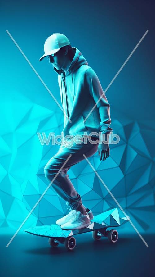 Cool Blue Geometric Design with Stylish Hooded Figure