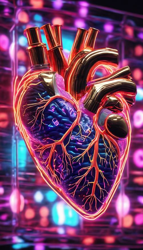 An electronic heart made of vivid neon tubes. Tapet [9f2bb94563934e409717]