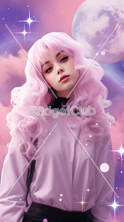 Dreamy Pink Sky Anime Girl