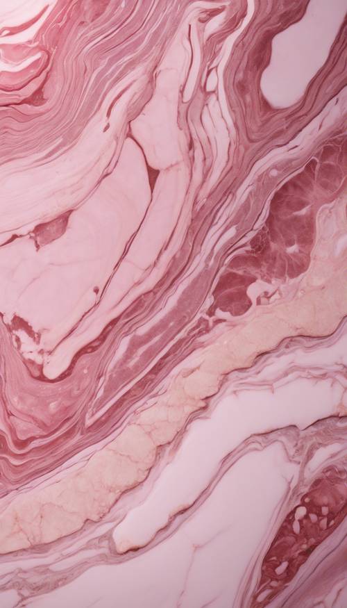 صورة مقربة من الرخام الوردي مع أنماط دوامية، كل عرق مليء بنوع أكثر سخونة من اللون الوردي.