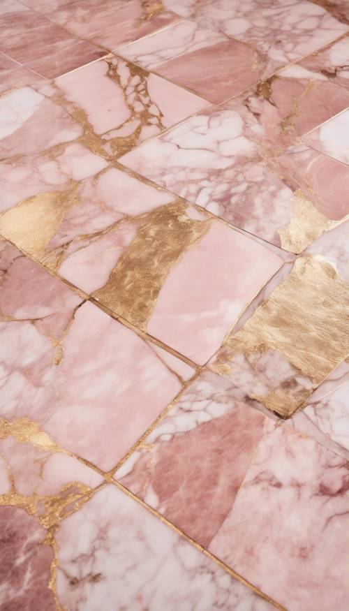 ピンク色の上品な大理石の床に散りばめられたゴールドのテクスチャ