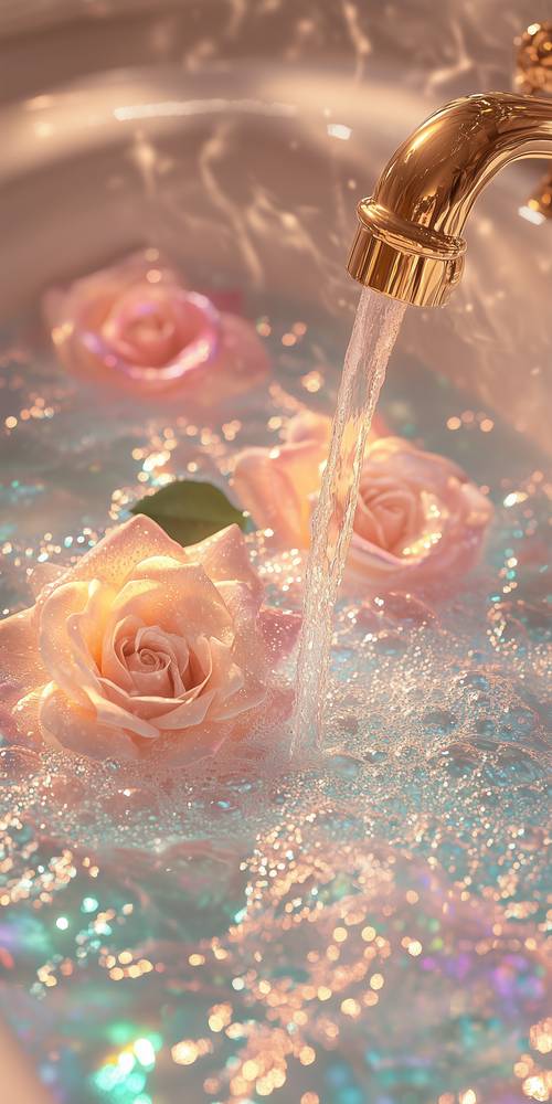 Sparkling Waterfall on Pink Roses