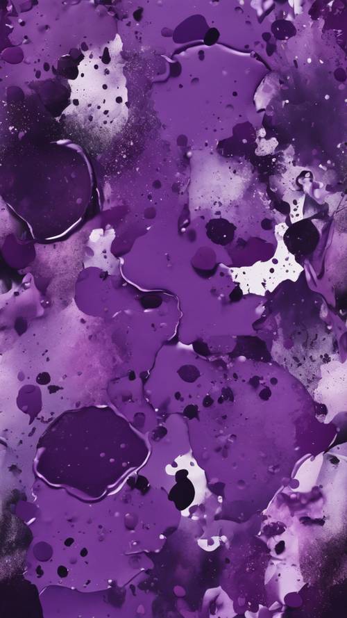 Kolase ungu dengan berbagai corak cipratan cat ungu dan bentuk abstrak.