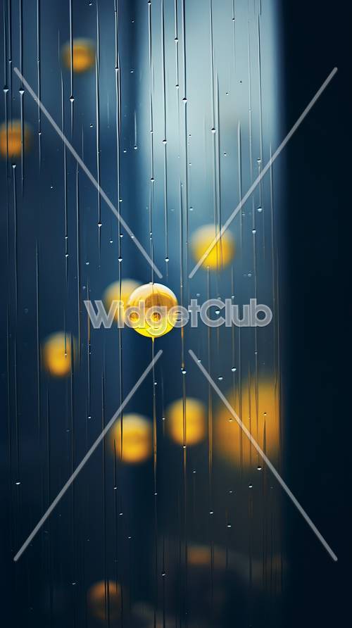 Gocce di pioggia sul vetro con luci gialle che brillano Sfondo [7fd2d0c9cbd64c35ae92]