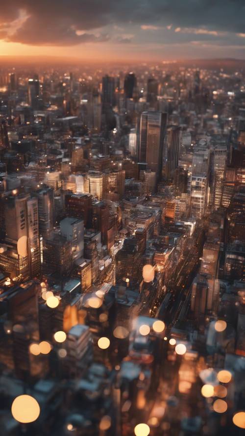 Абстрактное изображение шумного города на закате.