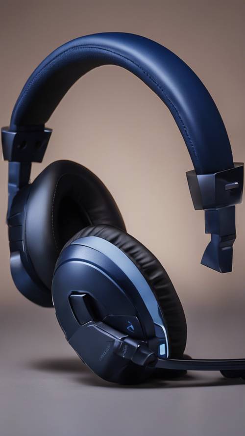 Headset gaming ramping berwarna biru tua, dengan pencahayaan lembut dari samping.