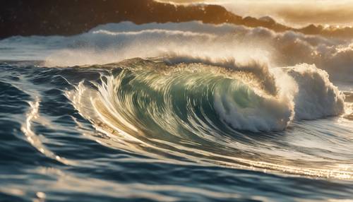 ภาพกราฟิกระยะใกล้ของคลื่นทะเลที่มีแสงแดดส่องผ่าน เน้นความสวยงามของปรากฏการณ์ทางธรรมชาติ