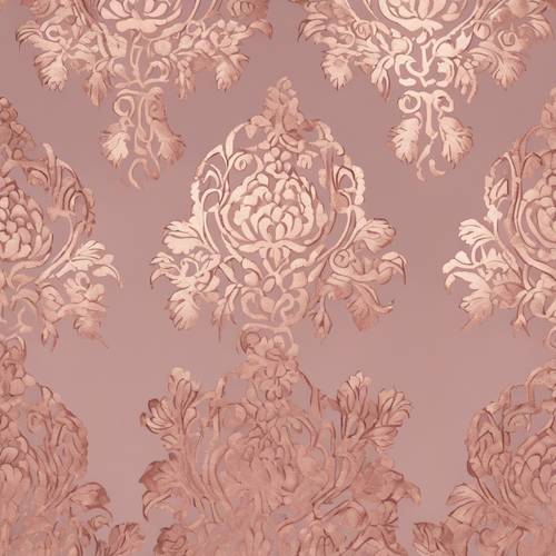 Teste padrão brilhante e cintilante do damasco do ouro rosa ajustado contra um contexto pastel silenciado.