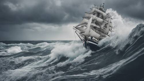 A sailor navigating stormy seas with 'I have courage in the face of challenges' visible in the waves.