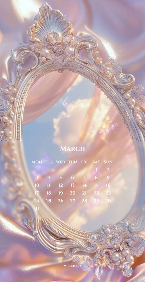 Cielo sognante e design elegante della cornice per il calendario di marzo