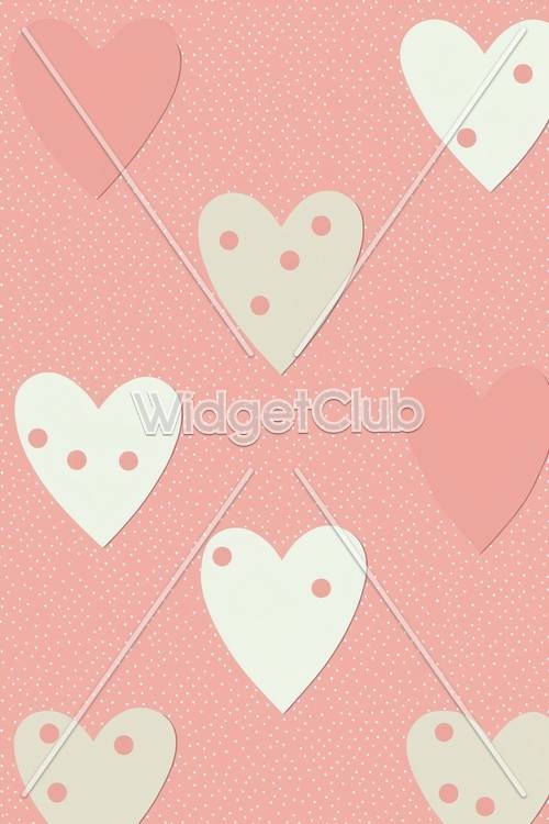 Cute Pink Hearts on Polka Dots Pattern 牆紙[d19fd8e357504d90b840]
