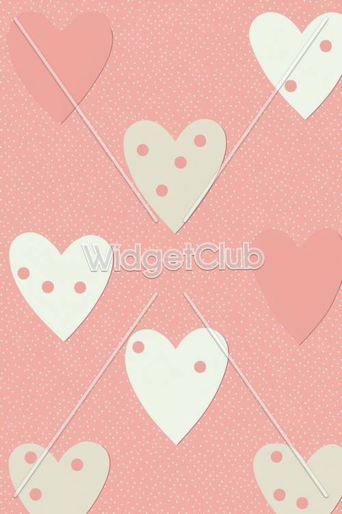 Cute Pink Hearts on Polka Dots Pattern