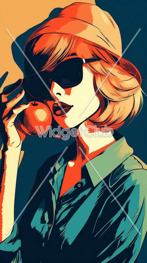 Stylish Retro Lady with a Red Apple