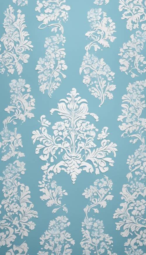 典雅的淡蓝色锦缎图案散布在白色背景上。