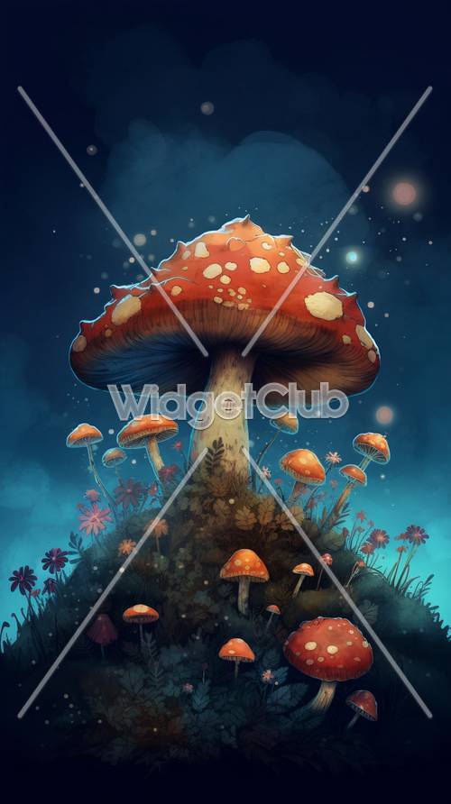La collina dei funghi magici di notte