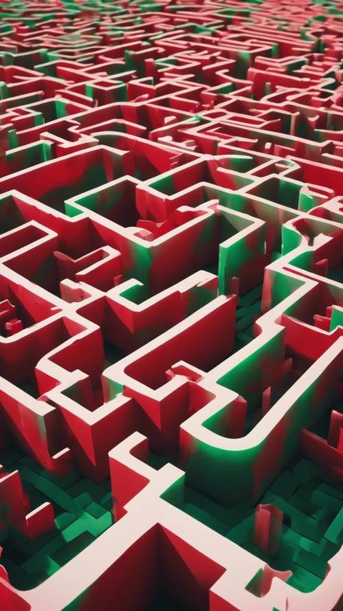 Abstraktes Labyrinth in verspielten Rot- und Grüntönen